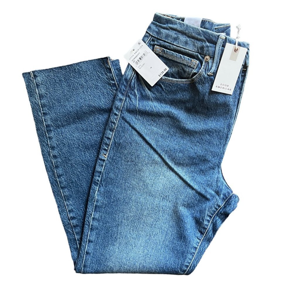 Good American Good Classic Raw Hem High Waist Slim Jeans Blue 940 NWT SZ 10/30